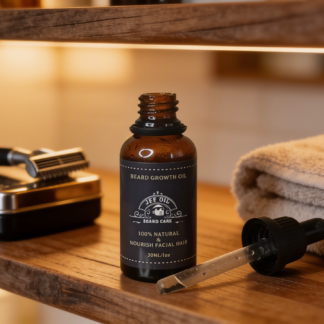 Kit complet de soins pour barbes avec huile, baume, stylo et accessoires sur fond e