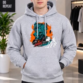 Sweat à capuche gris Champion Powerblend pour homme avec poche kangourou et logo graphique sur la poitrine